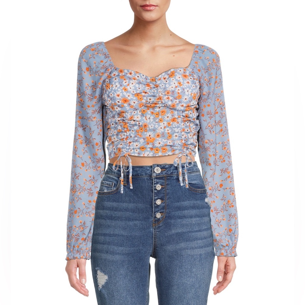 Madden NYC Junior's Shirred Print Peasant Top